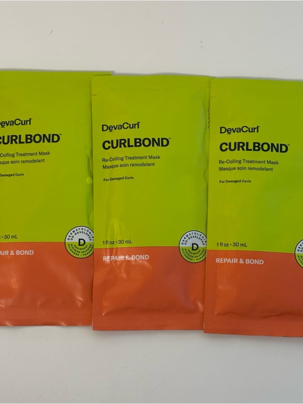 DevaCurl CurlBond Re-Coiling Treatment Mask 1 oz Sample Pack Hair Mask Lot 3 NEW